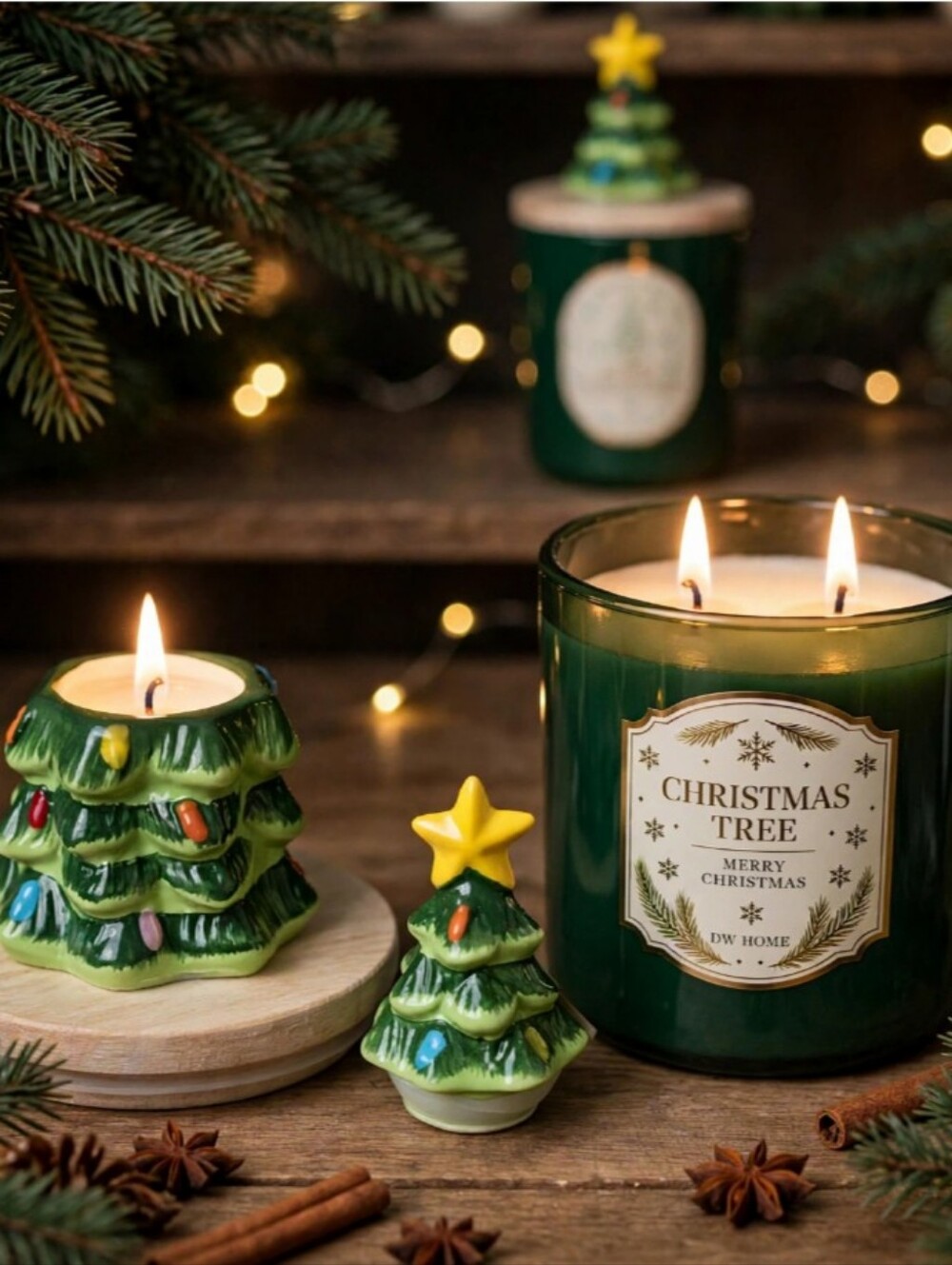 DW HOME Prime Collection 2-in-1 Double Candle Christmas Tree Merry Christmas New
